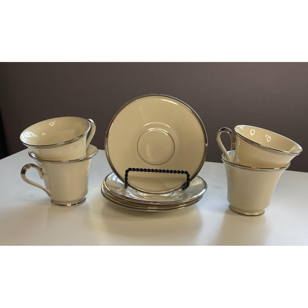 Lenox Solitaire Platinum Cups and Saucers ~ USA ~ Set of Four